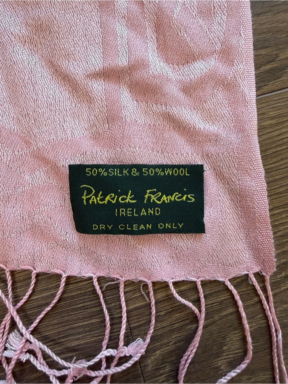 Patrick Francis Ireland Baby Pink Celtic Silk Wool Pashmina Scarf Fringe Irish